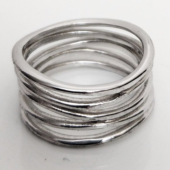 Handcrafted Silver 5 Row Ocean Ripple Ring Size 6 - Picture 2 of 5